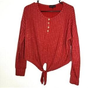 Burnt Red Almost Famous Long Sleeve Tie Crop Top Size Large
